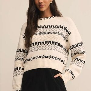 NWT Z Supply Patterned Cream and Black Women's Sweater